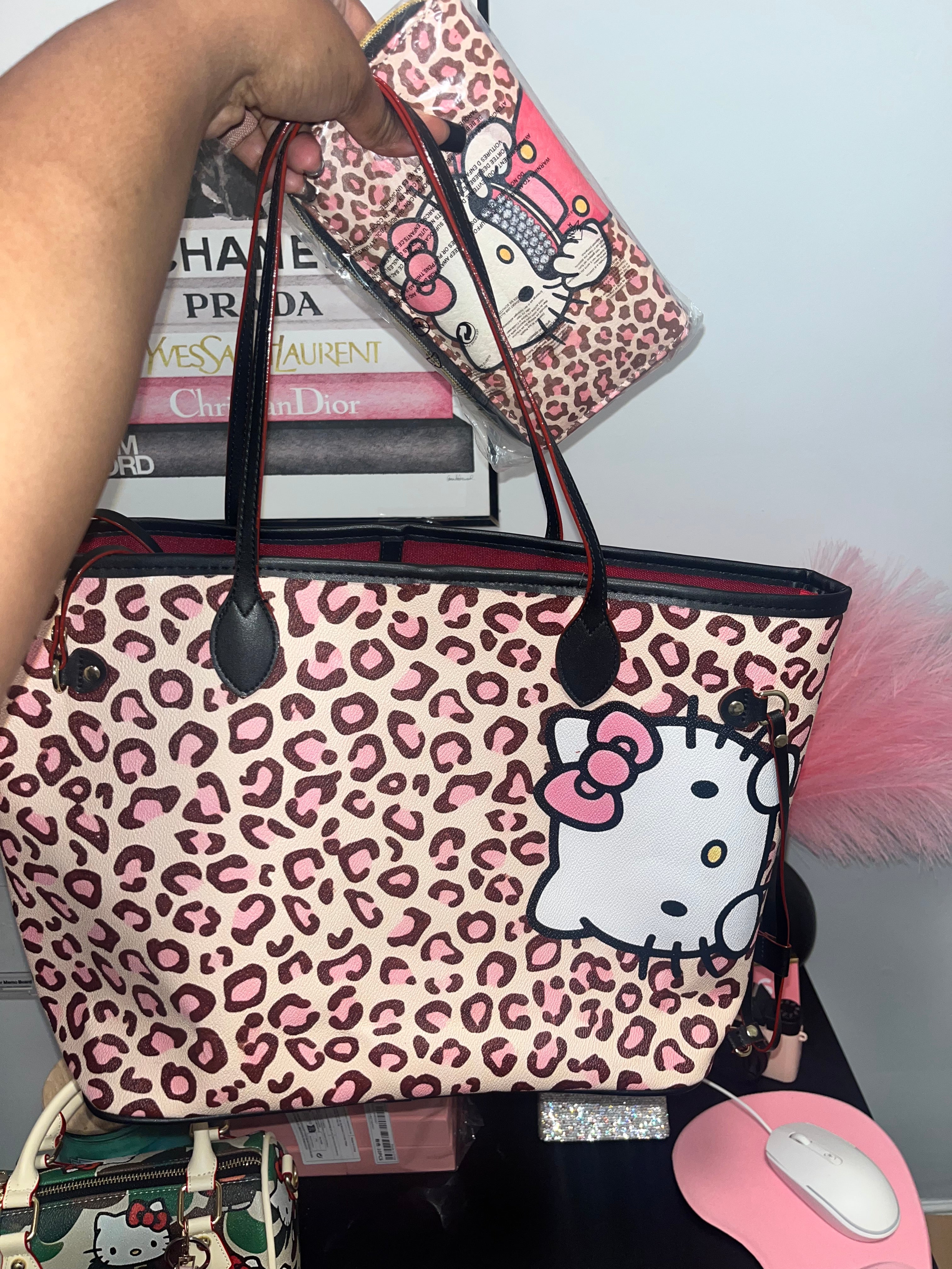 Cheetah pink kitty Tote bag